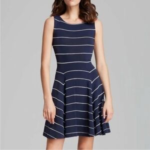 Alice + Olivia Blue and White Sleeveless Fit and Flare Mini Dress